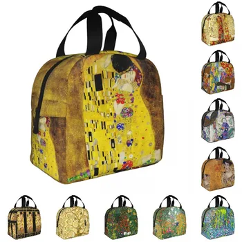 A Csók, Amelyet Gustav Klimt Ebéd Bag Szigetelt Hordozható Hűtő Hűtési Bento Box A Nők, A Gyermekek Iskolai Piknik Élelmiszer-Tote Bags