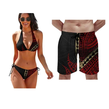 2023 Vintage Szexi Bikini Egyéni Minta Polinéz Törzsi, Etnikai Stílus Strand Pár a Férfi Sport Nadrág Szíj Női Bikini