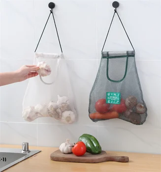 Háló nettó újrafelhasználható lógó tároló táska gyümölcs, zöldség, fokhagyma, hagyma szervező haza üres háló zsák konyhai kiegészítők/1DB