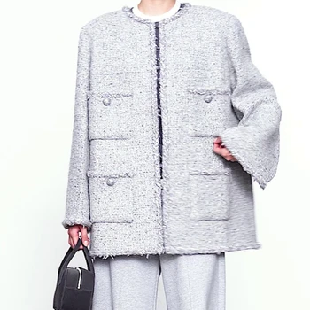 Magas Minőségű, a Nők 50% - os Gyapjú Kabát 2023 Őszi Téli francia Kis Illatos Fekete Silve Laza Tweed Kabát Női Outwear