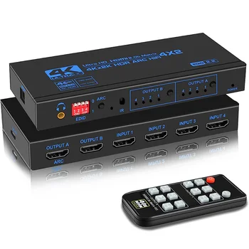 4K-60Hz HDMI Matrix 4x2 Optikai & 3,5 mm-es Sztereó Audio Out HDMI Matrix Váltó Splitter 4 2 Támogató ÍV HDCP 2.2 EDID