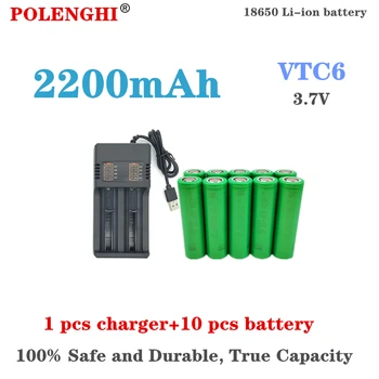 100% igaz kapacitás 3,7 V 2200mAh 18650 VTC6 újratölthető lítium-ion akkumulátor 30A alkalmas játék eszközök zseblámpa+USB töltő