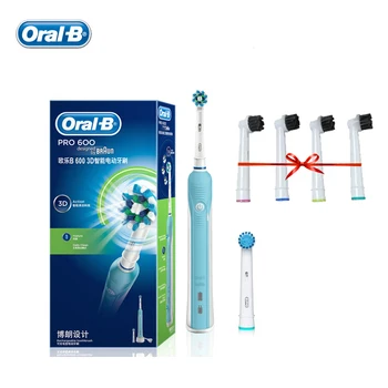 Oral B Pro 600 Elektromos Fogkefe, 3D-s Akció-Tiszta Oszcillál + Forog + Pulstates 2 perc Időzítő 1 Kezelni, 2 Fej+4 ingyenes fej