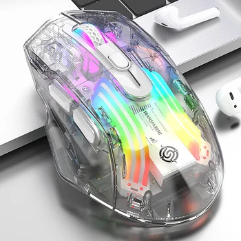 Vezeték nélküli Bluetooth-Tri-mode Egér Számítógép, Laptop, Tartozékok Átlátszó Egér RGB Világító Gaming Mouse USB Töltés Egér