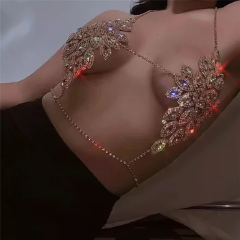 Fesztivál Luxus Csillogó Strasszos Bikini Szett Ruhát a Nők 2023 Csillogó Flitter Gyémánt Kristály Fém Lánc y2k Melltartó Két darabos Készlet