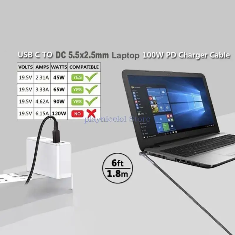 100W DC5525, hogy c típus C Kábel Alkalmas Laptop c típus A DC5.5x2.5mm Gyors Töltés TriggerCable E8BA . ' - ' . 4