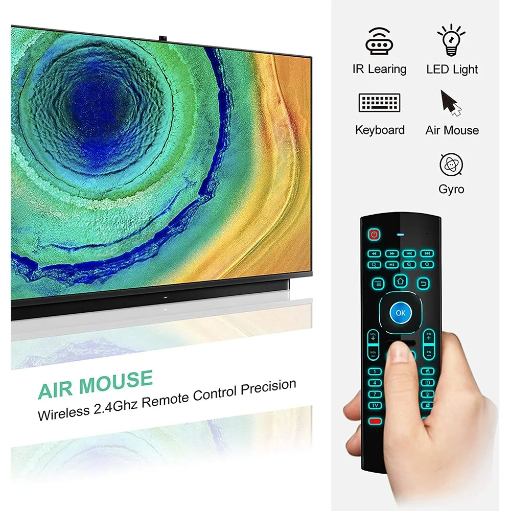 Air Mouse for Android Tv Box, Mini Vezeték nélküli Billentyűzet Levegő Távoli Egér Vezérlés RGB Háttérvilágítású MX3 Pro IR Tanulás . ' - ' . 3