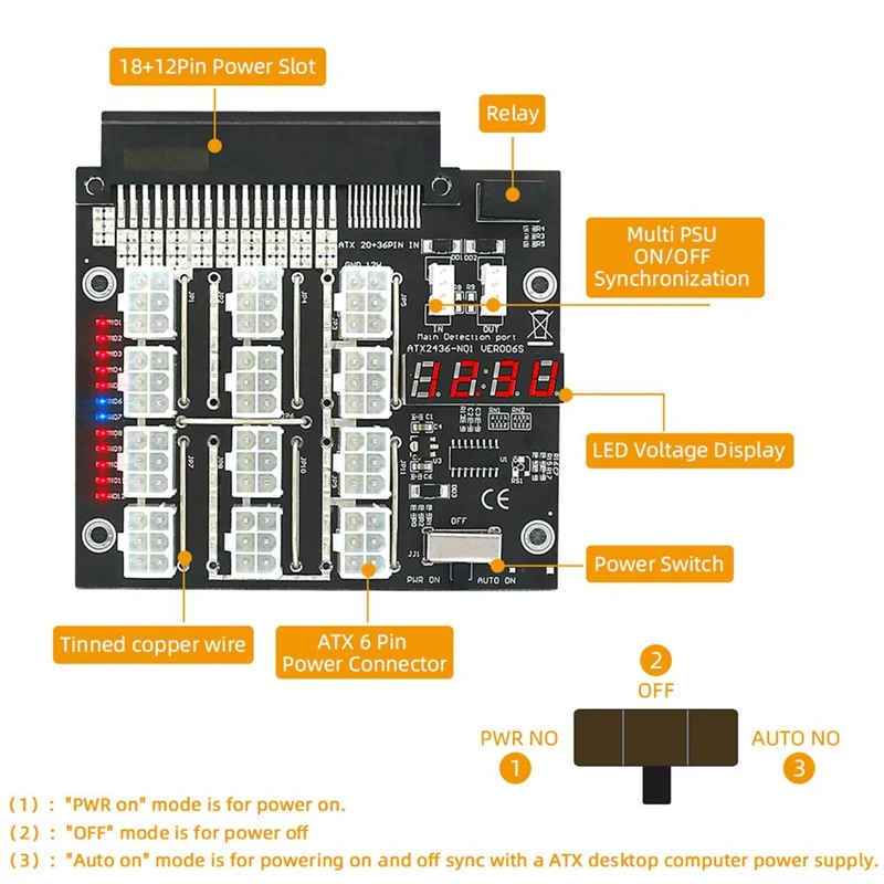 ATX 12 Portok 6Pin Breakout Board Tápegység Átalakító Flash LED TÁPEGYSÉG Dell Szerver 750W 1100W 2000W Bányászati . ' - ' . 5