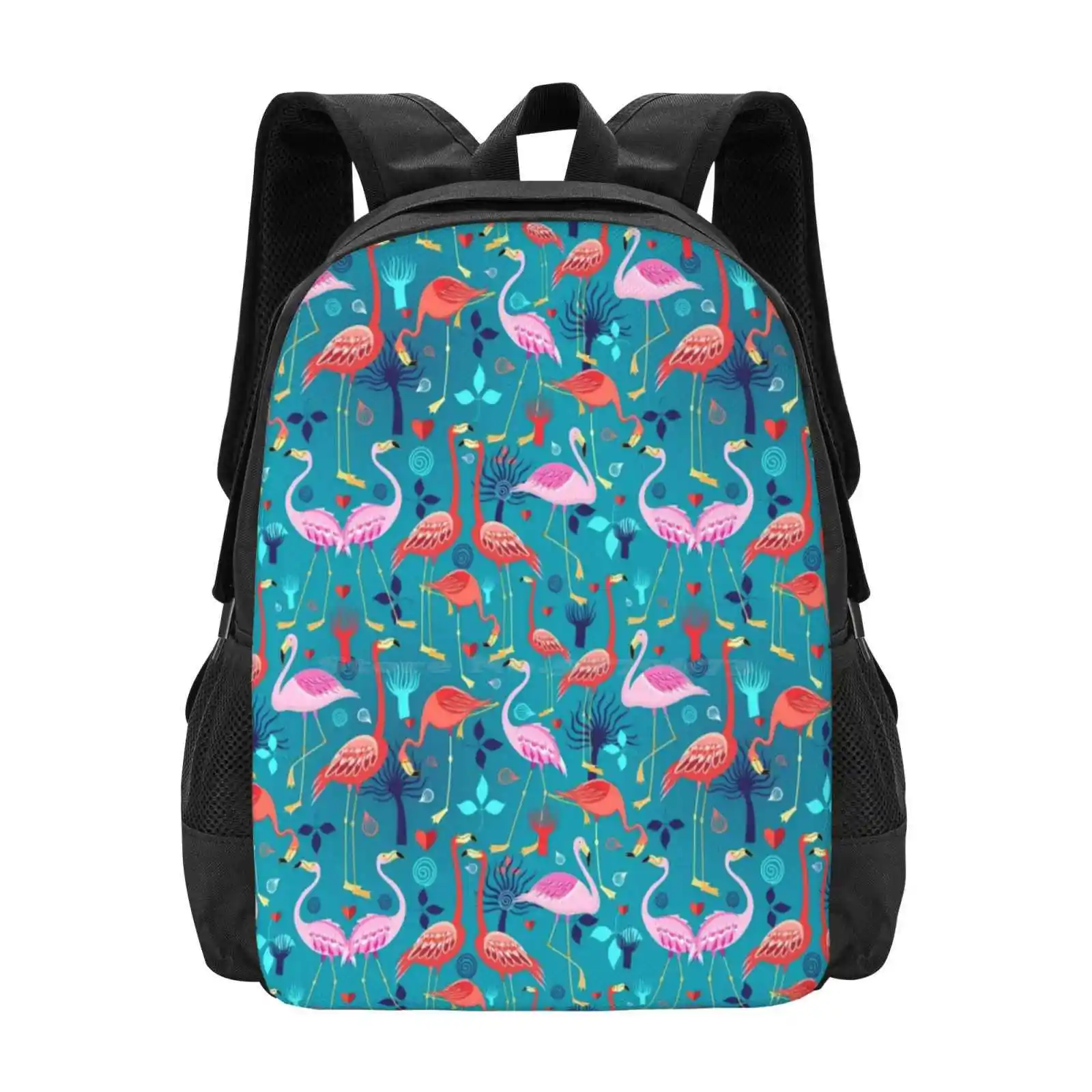 Szép Mintát Szerelmeseinek Flamingo Nagy Kapacitású Iskolai Hátizsák Laptop Táskák Flamingo Fák Díszek Szív Szeretet Minta . ' - ' . 0