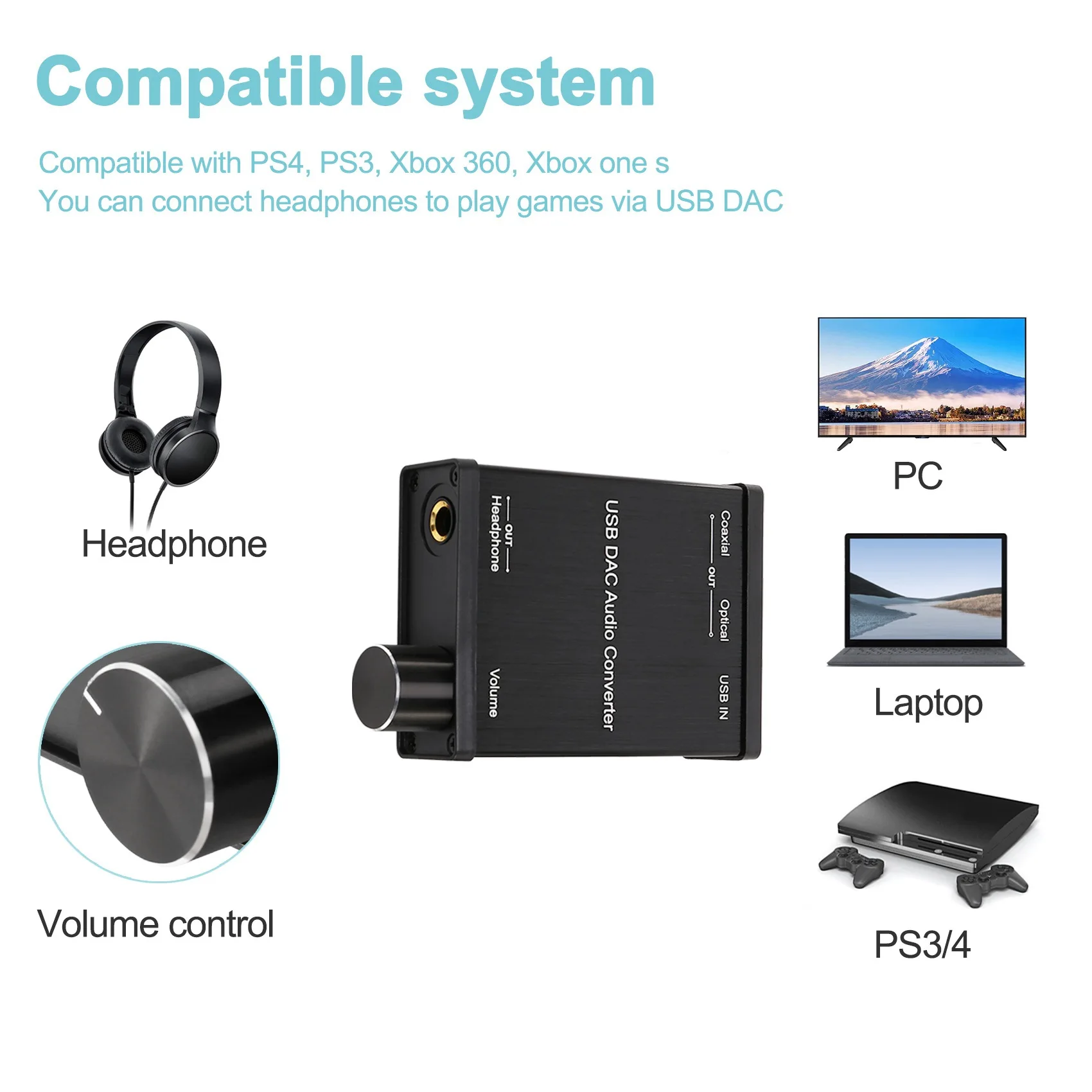 USB-Koaxiális S/PDIF Optikai, 3,5 mm-es/6.3 mm-es Fejhallgató-Átalakító USB DAC Digitális-Analóg Audio Converter for Windows XP . ' - ' . 2